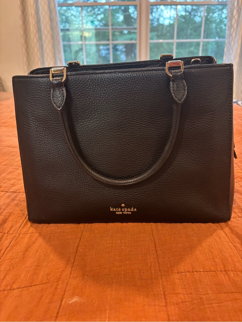 kate spade Black Pebbled Leather Top-Handle Satchel with Gold Hardware